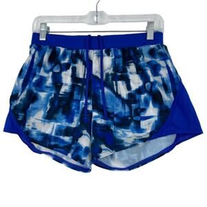 Under Armour Running Shorts Size S Blue Abstract Brief Lined Drawstring HeatGear